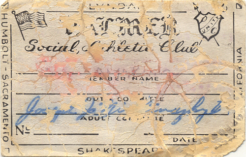 Palmer Boys original membership card carried by all members