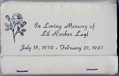 Matchbook cover from Lil Rocker's funeral